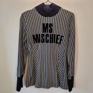 MS Mischief Malene Birger Black and White Houndstooth Turtleneck Sweater - S